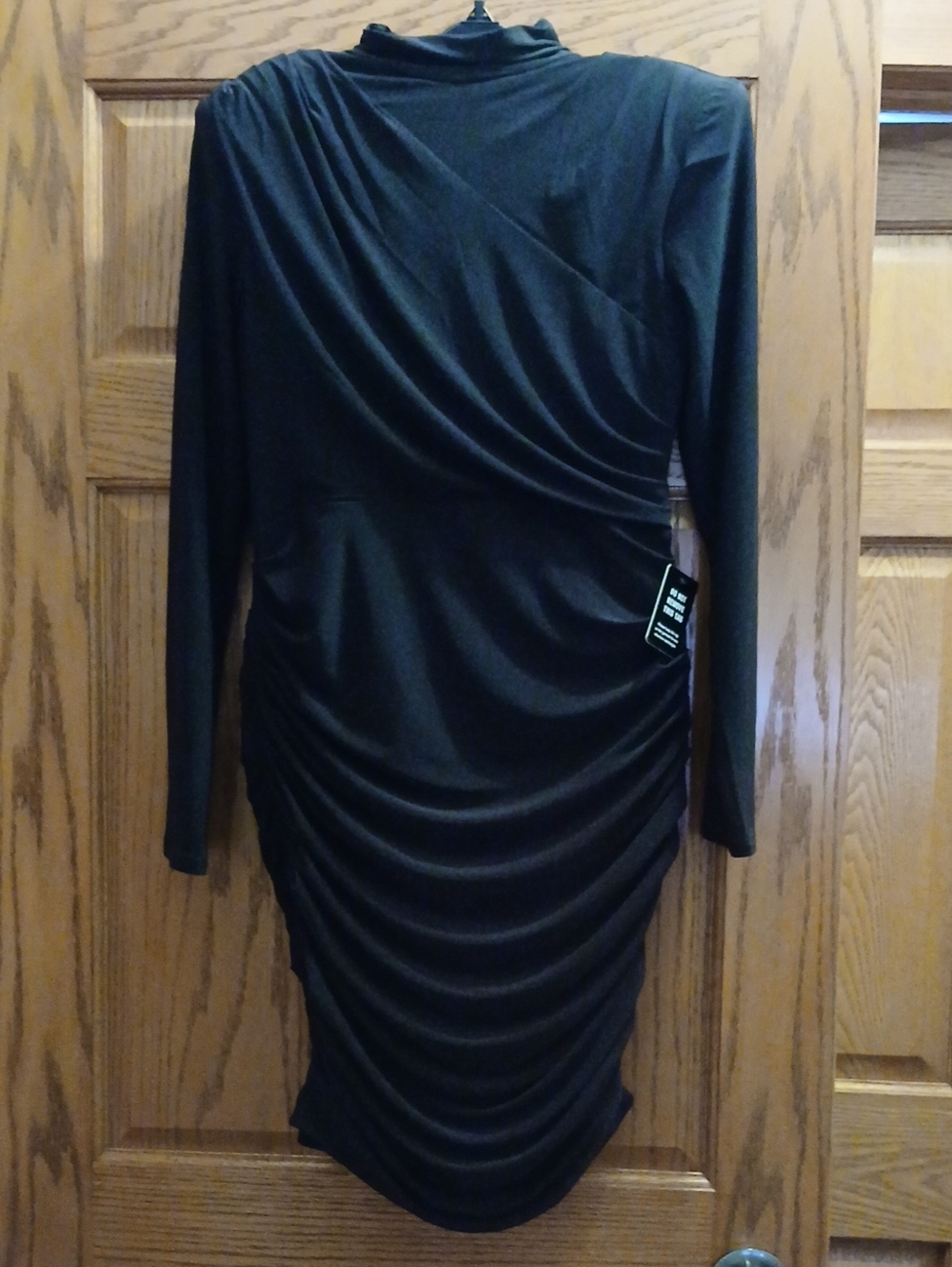 Express Black Long-Sleeve Ruched Bodycon Dress.